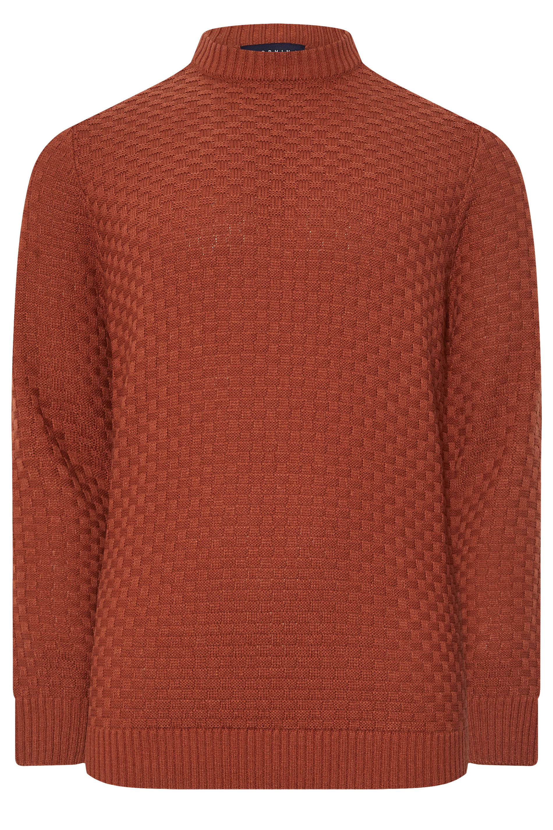 BadRhino Big & Tall Burnt Red Textured Crew Neck Knitted Jumper | BadRhino 5