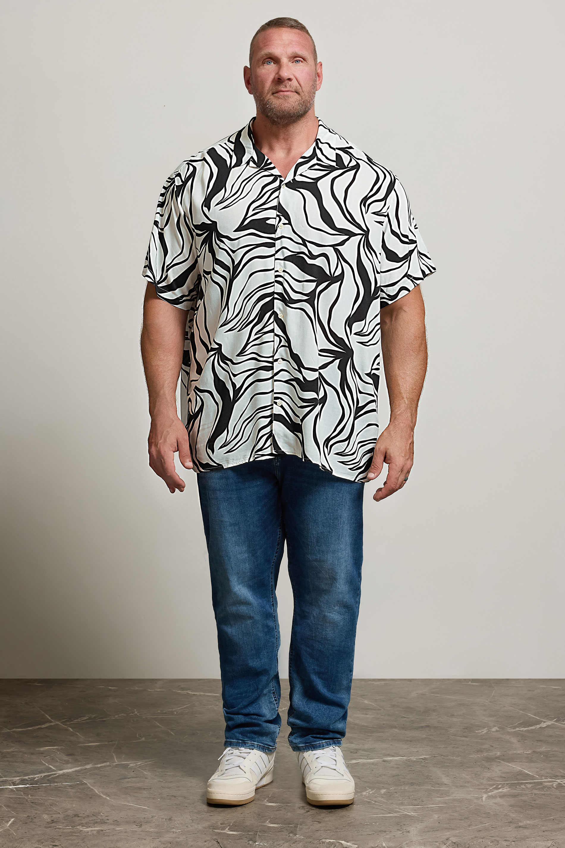 JACK & JONES Big & Tall Black & White Abstract Print Resort Shirt 2