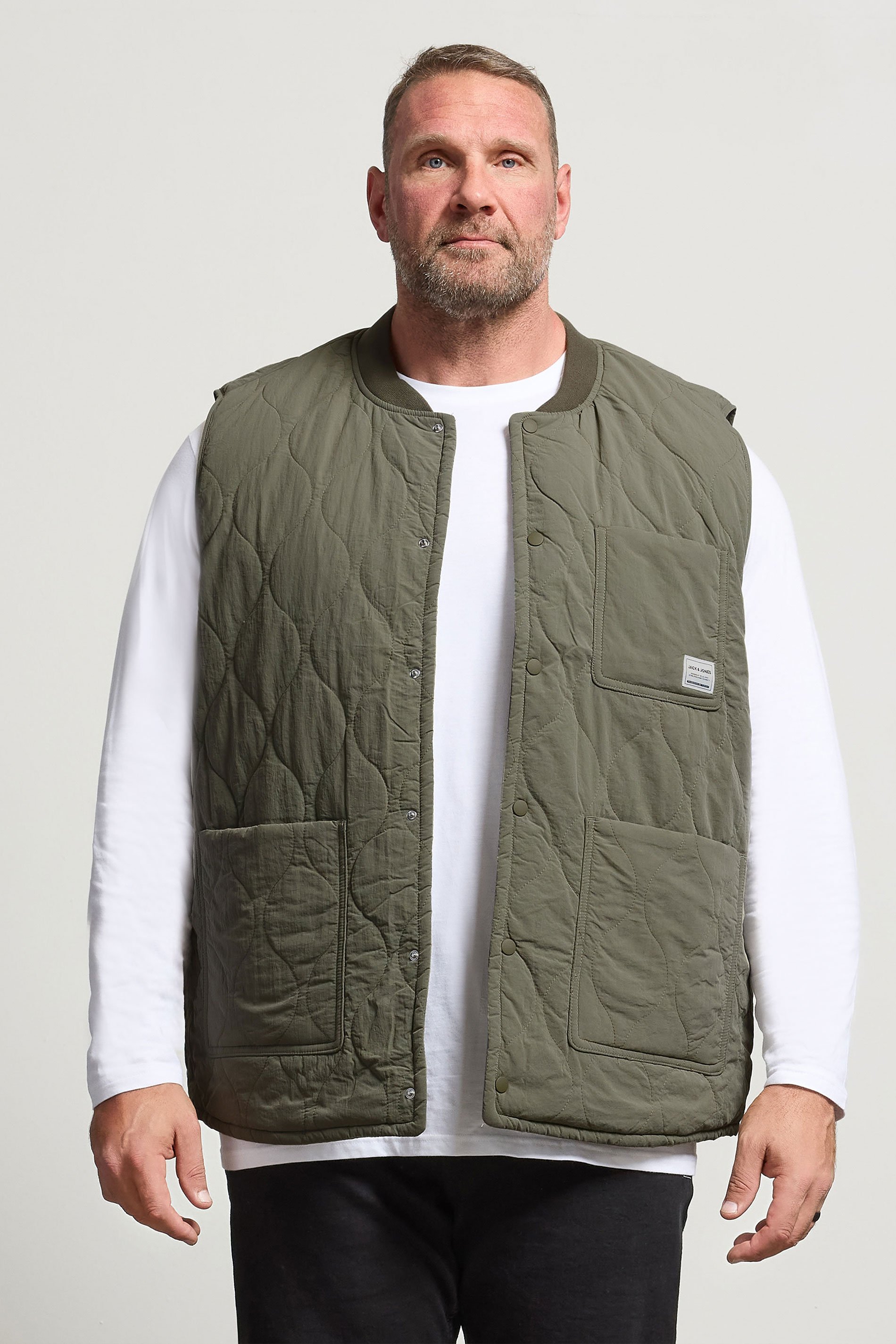 JACK & JONES Big & Tall Olive Green Liner Vest | BadRhino 1