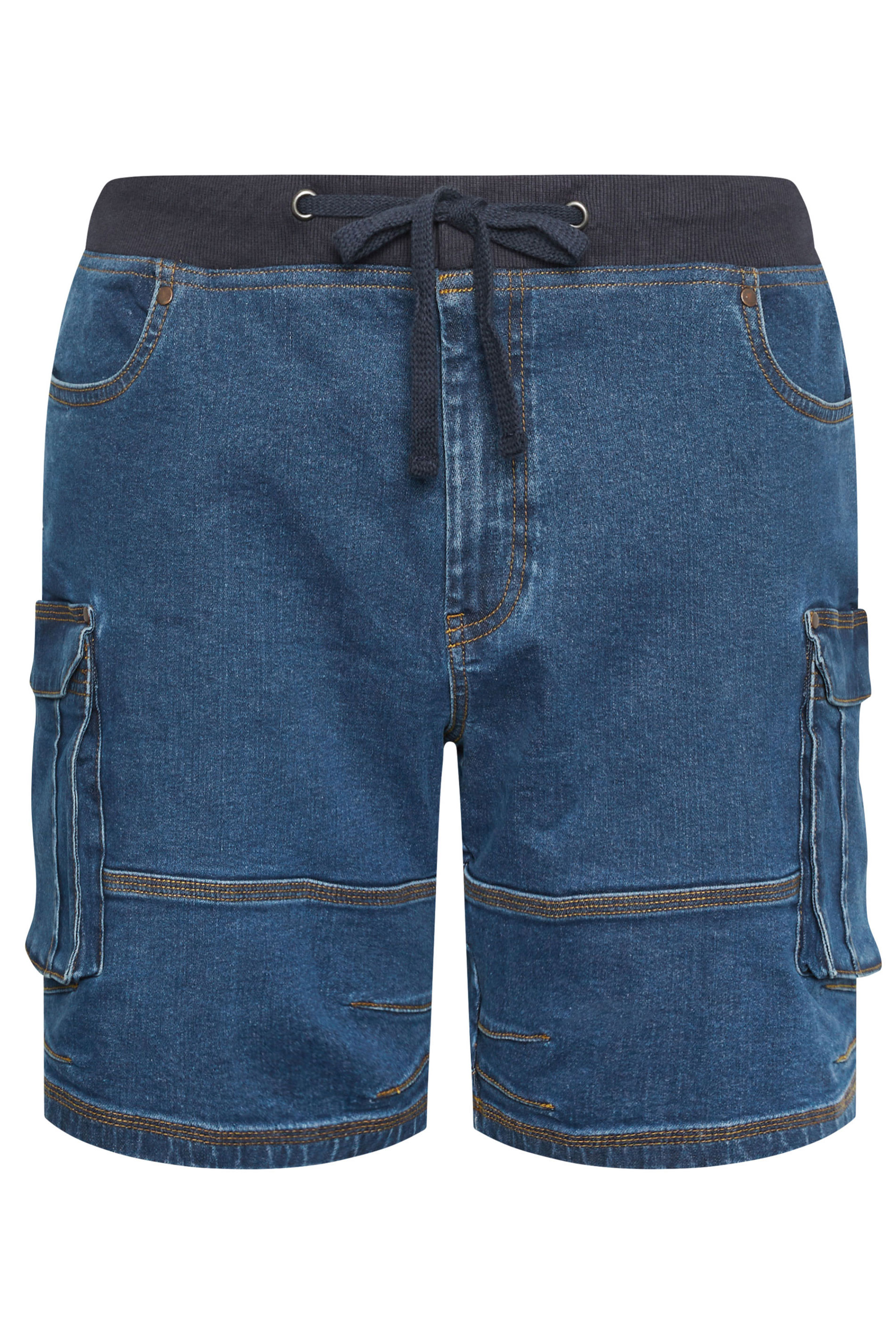 BadRhino Big & Tall Blue Mid Wash Elasticated Waist Denim Cargo Shorts | BadRhino 5