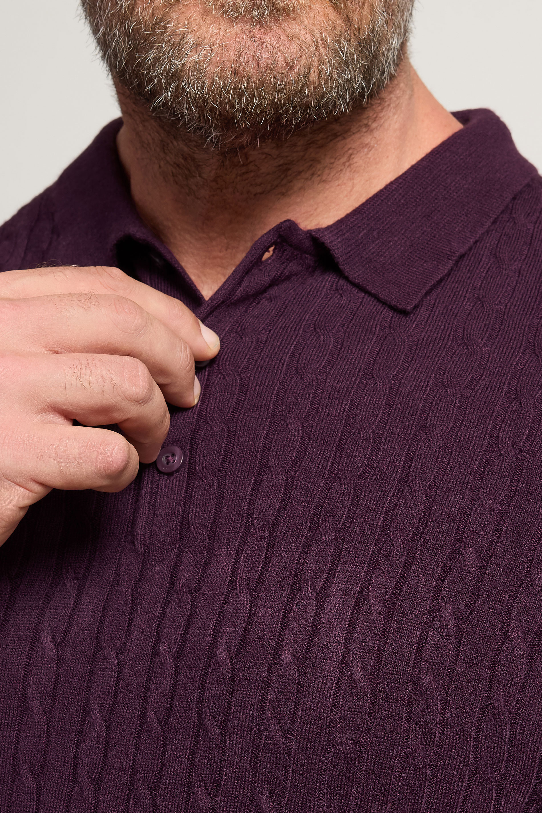 BadRhino Big & Tall Plum Purple Cable Knit Polo Shirt | BadRhino 4