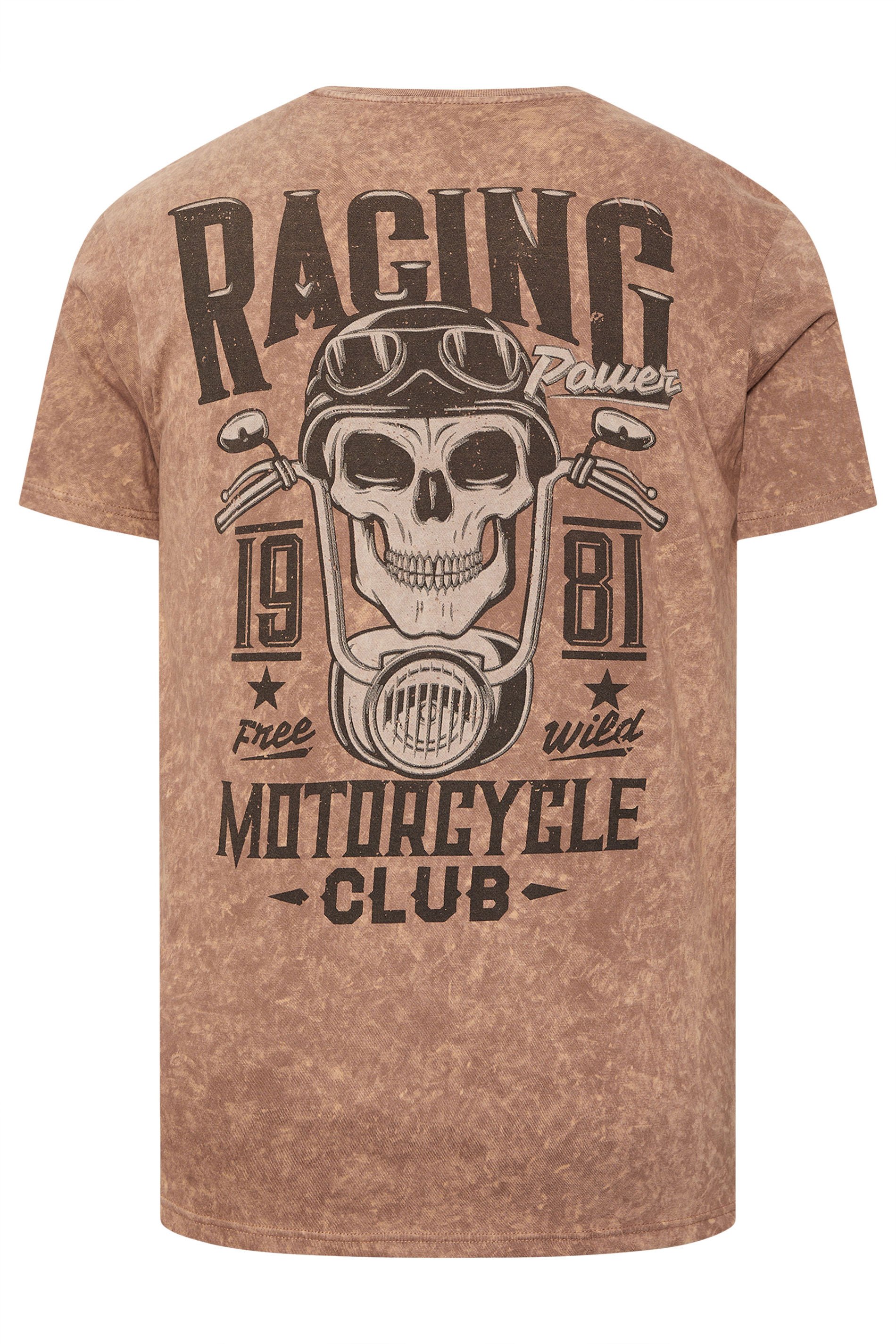 BadRhino Big & Tall Brown Acid Wash Skull Graphic T-Shirt | BadRhino 7