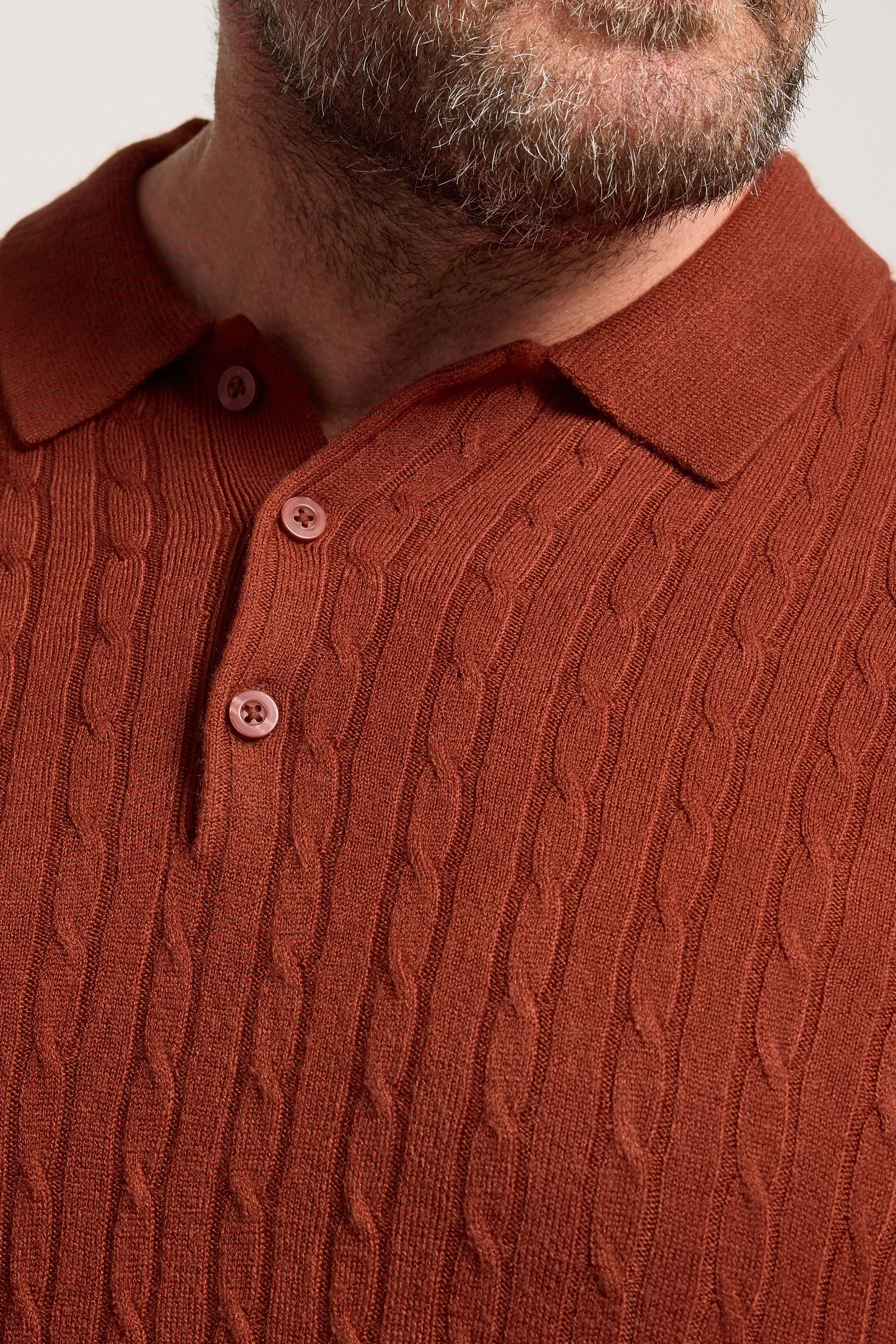 BadRhino Big & Tall Burnt Red Cable Knit Polo Shirt | BadRhino 4