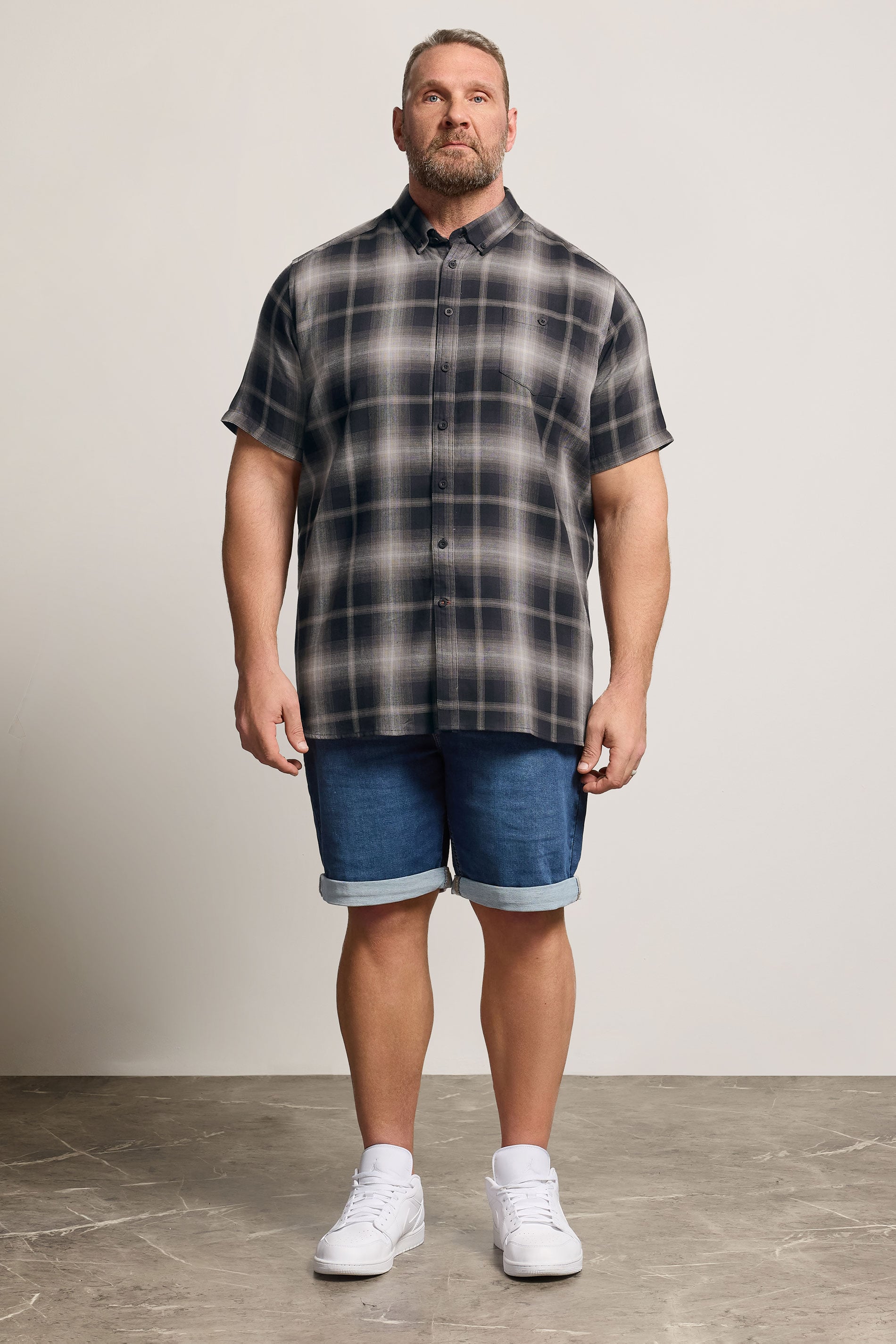 D555 Big & Tall Black Check Pocket Short Sleeve Shirt | BadRhino 1