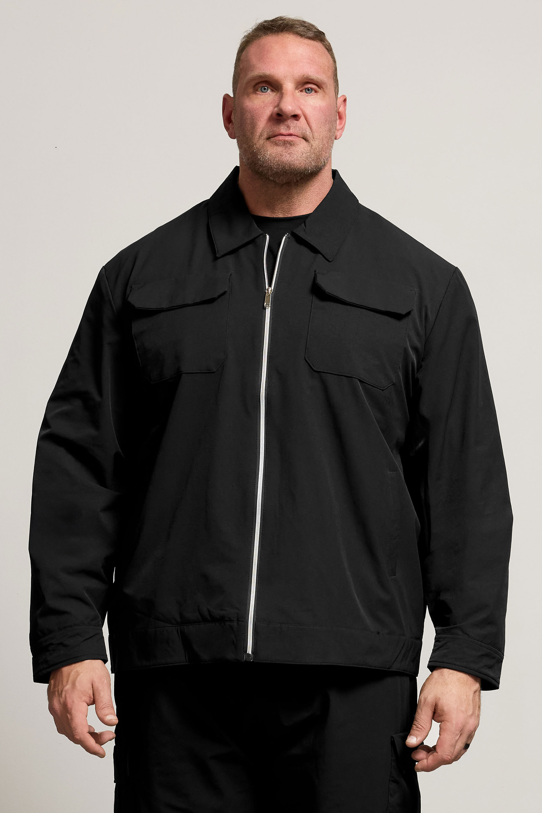 D555 Big & Tall Black Couture Stretch Zip Through Jacket | BadRhino 1