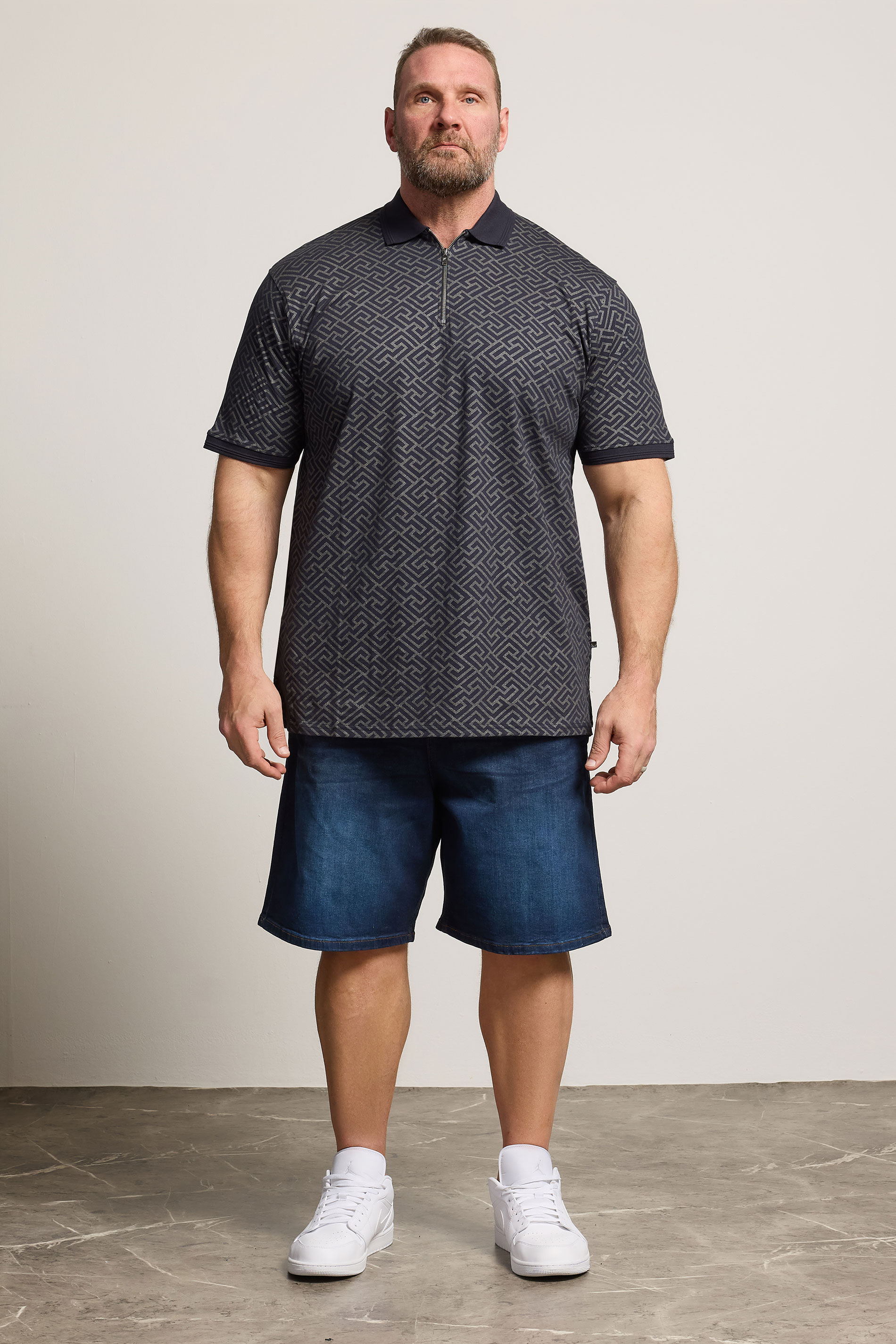 KAM Big & Tall Navy Blue Foil Print Polo Shirt | BadRhino 1