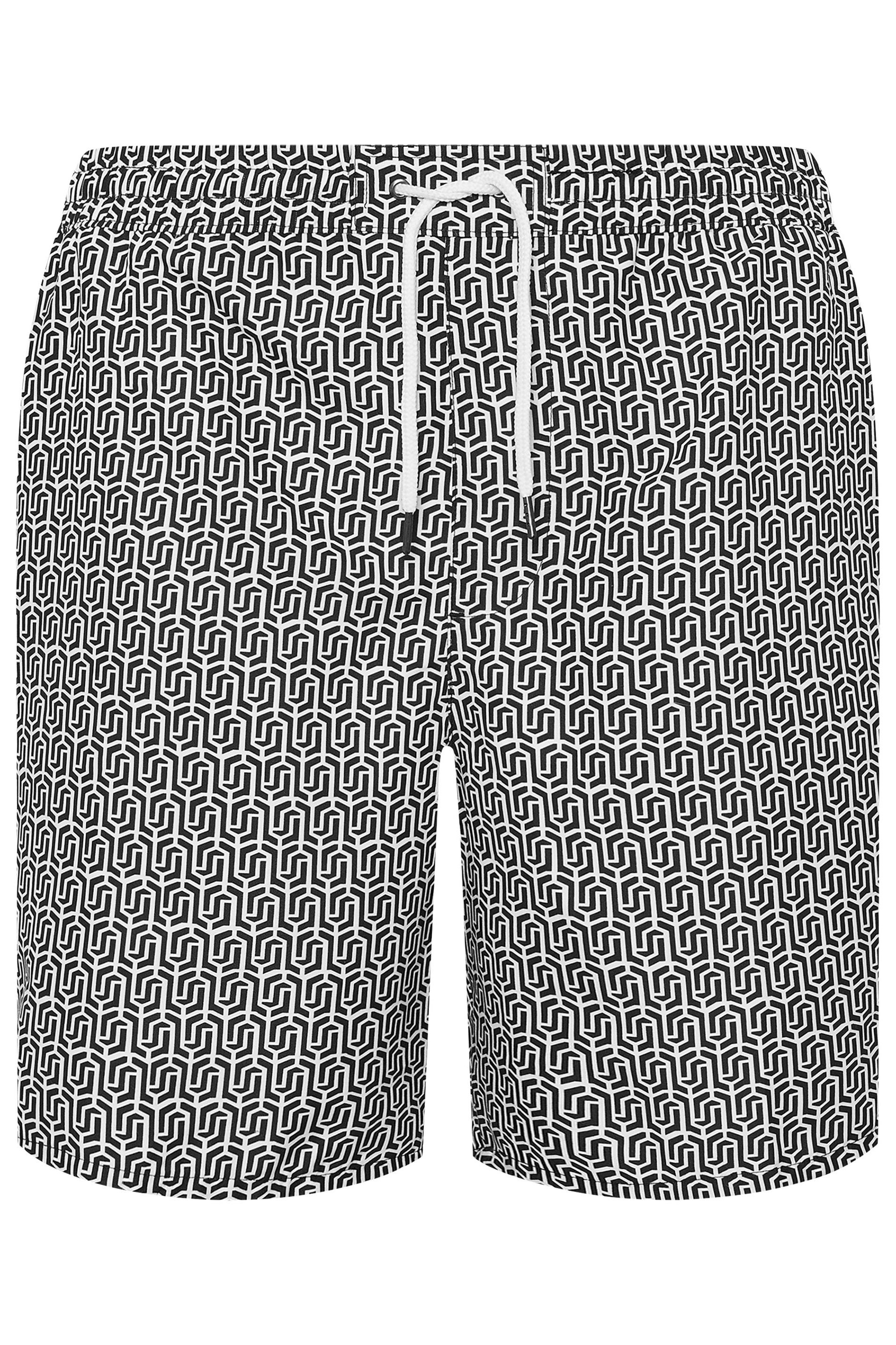 BadRhino Big & Tall Black & White Geometric Print Swim Shorts | BadRhino 7