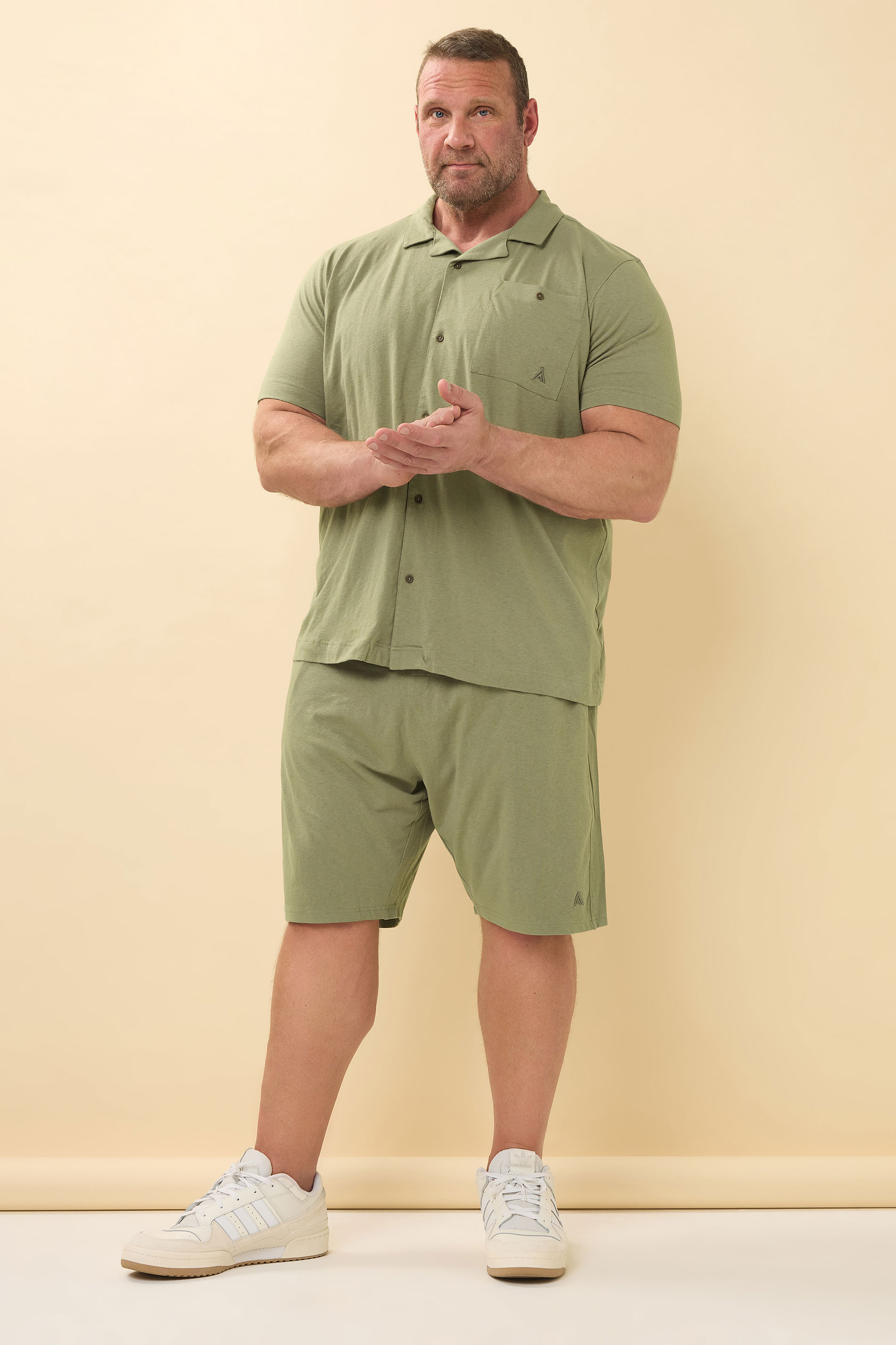 STUDIO A Big & Tall Khaki Green Linen Shorts | BadRhino 2