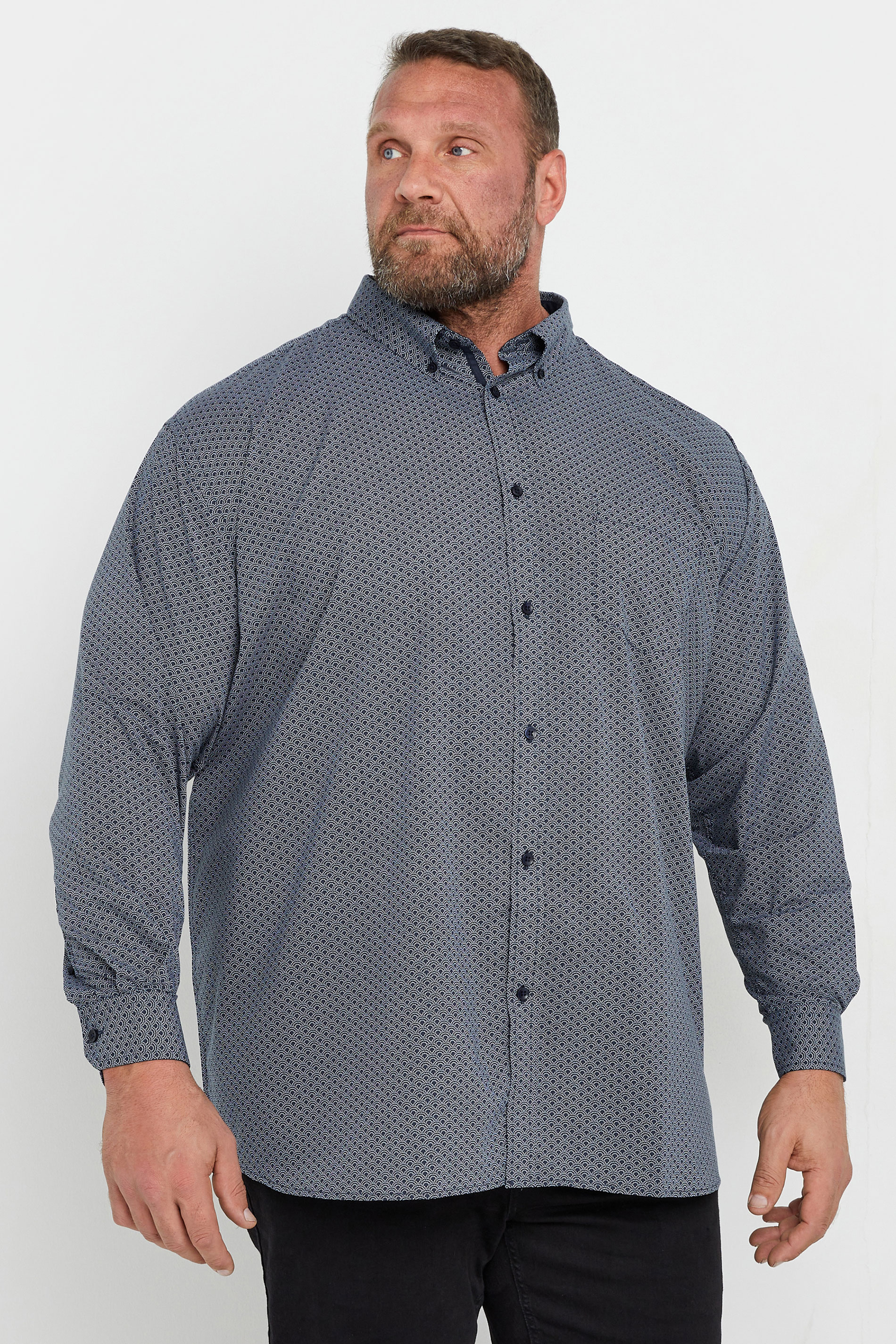 KAM Big & Tall Blue Abstract Dobby Print Long Sleeve Shirt | BadRhino 1