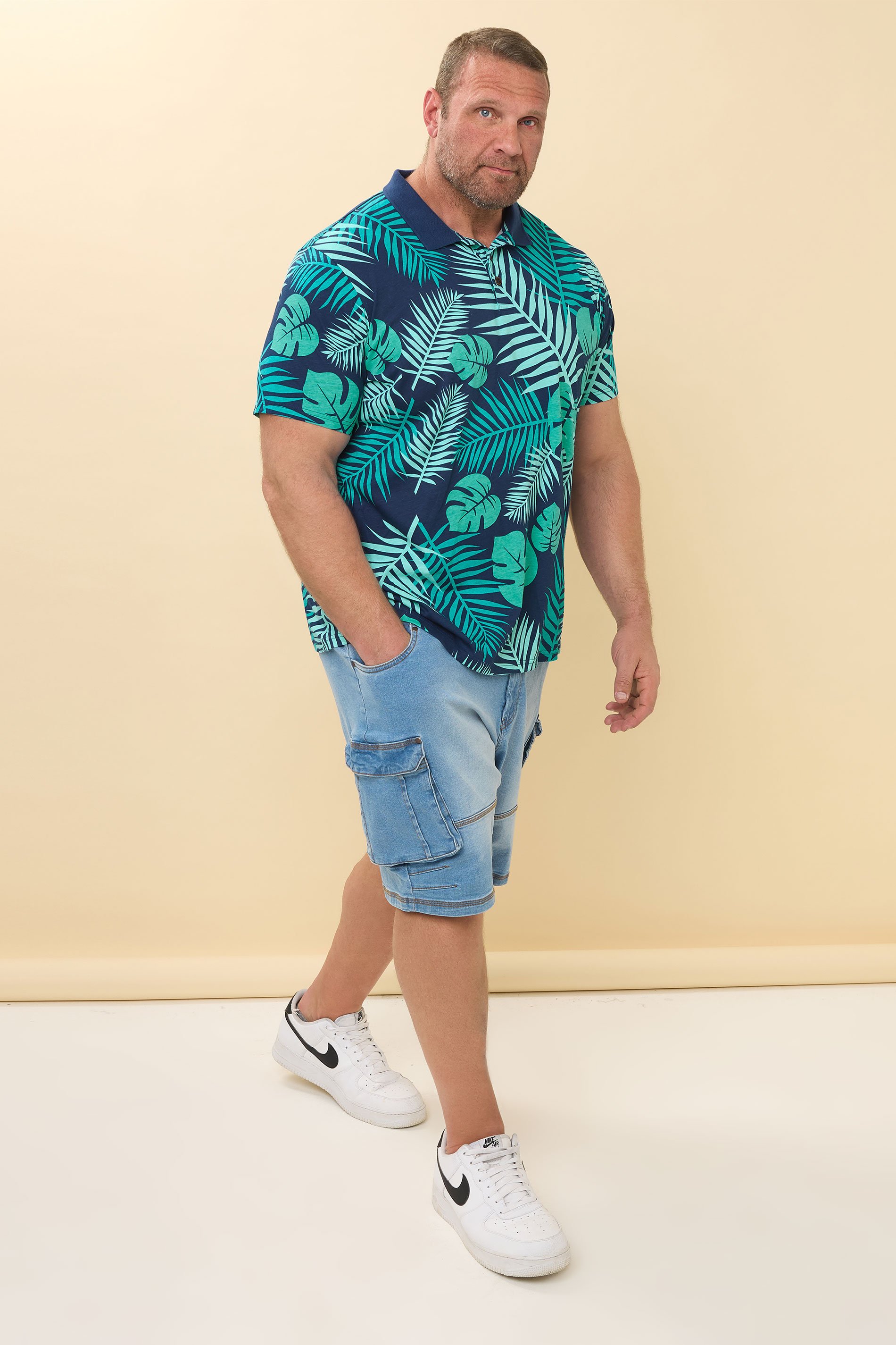 BadRhino Big & Tall Navy Blue Leaf Print Polo Shirt | BadRhino 3