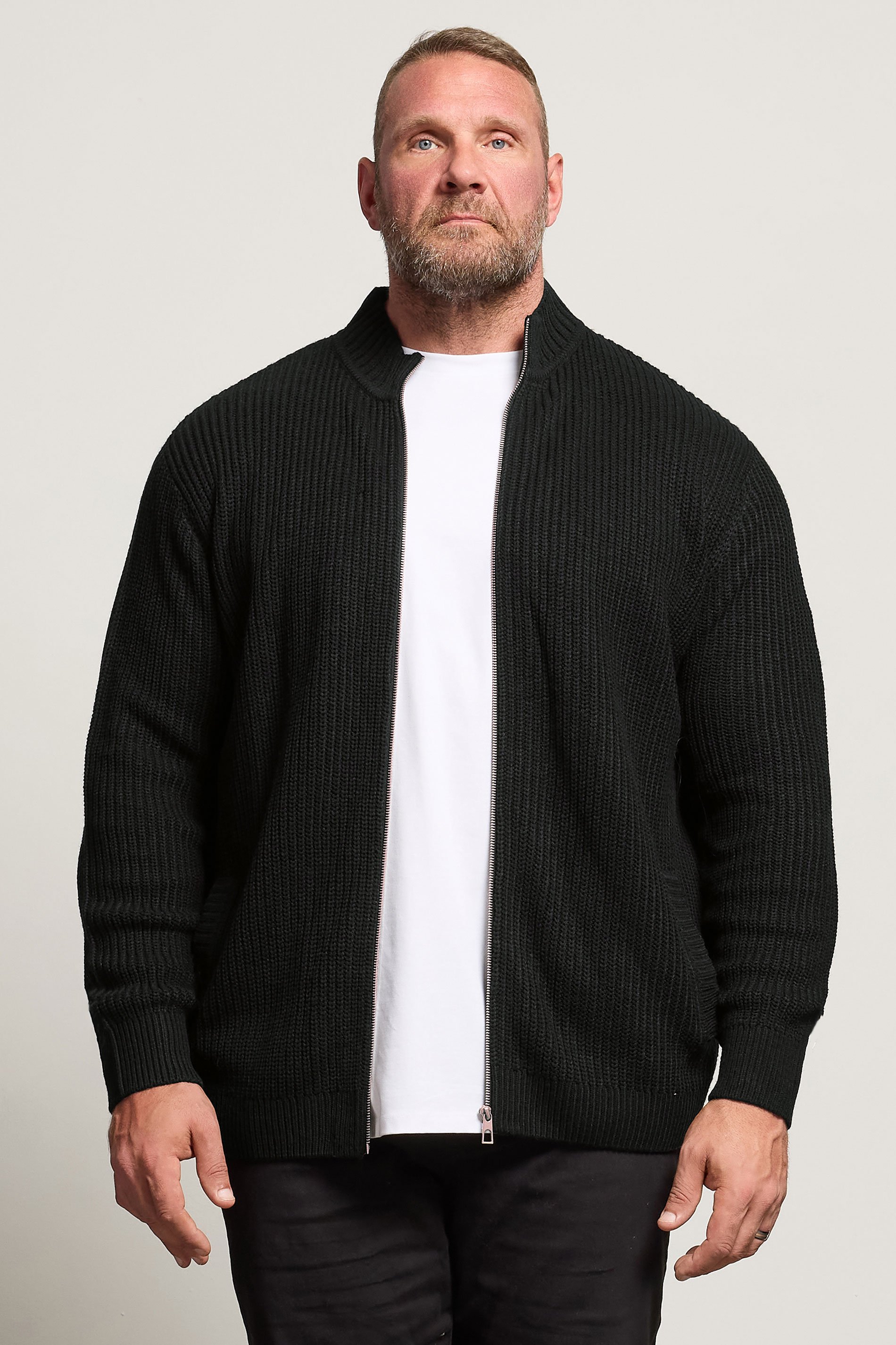BadRhino Big & Tall Black Ribbed Zip Through Knitted Jumper | BadRhino 2