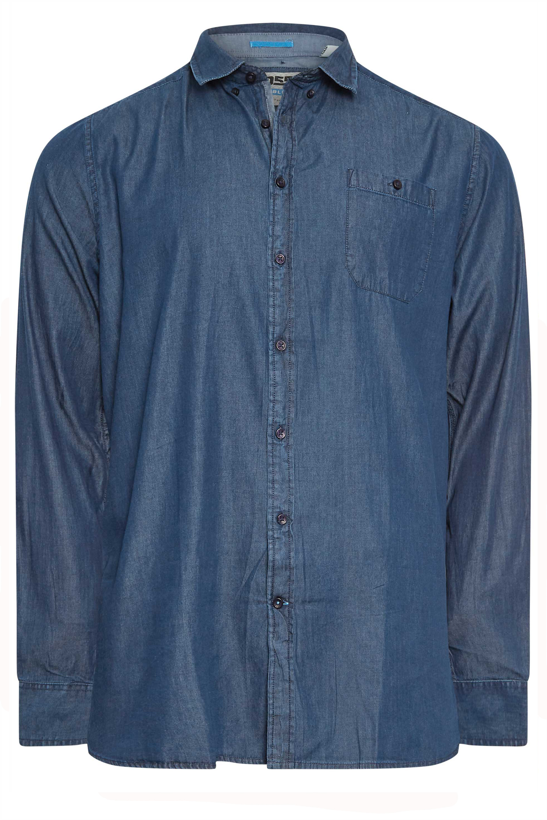D555 Big & Tall Navy Blue Denim Shirt | BadRhino  2