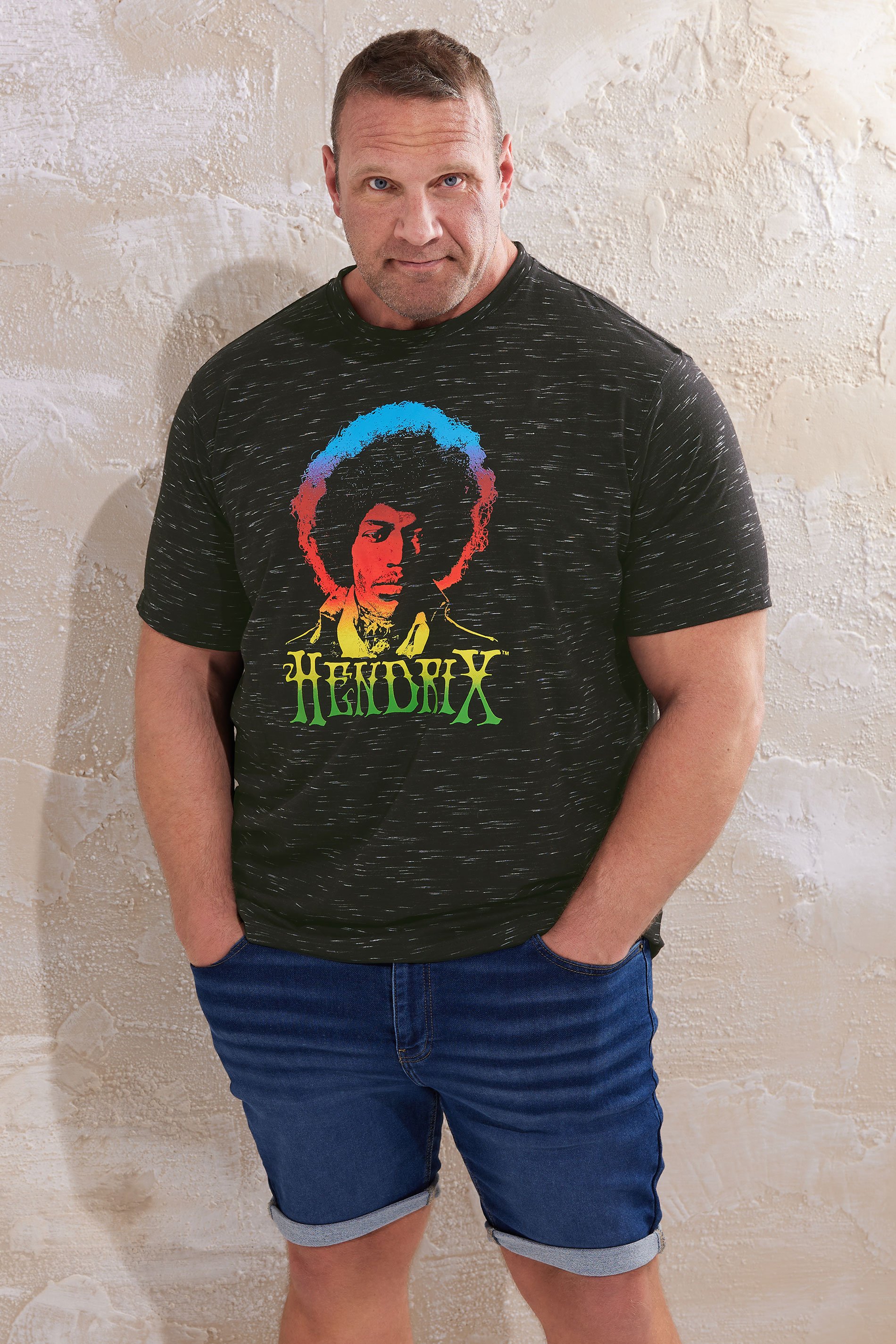D555 Big & Tall Black Jimi Hendrix Printed T-Shirt | BadRhino 1