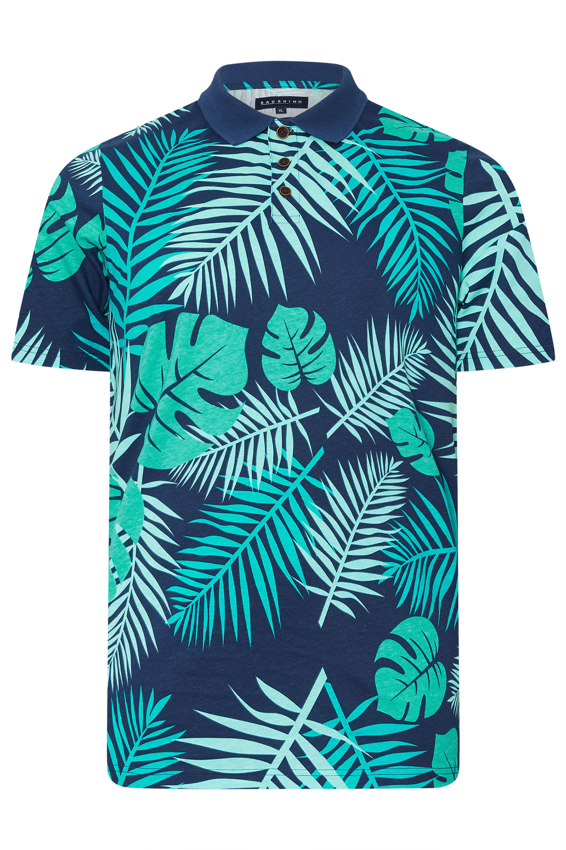 BadRhino Big & Tall Navy Blue Leaf Print Polo Shirt | BadRhino 7