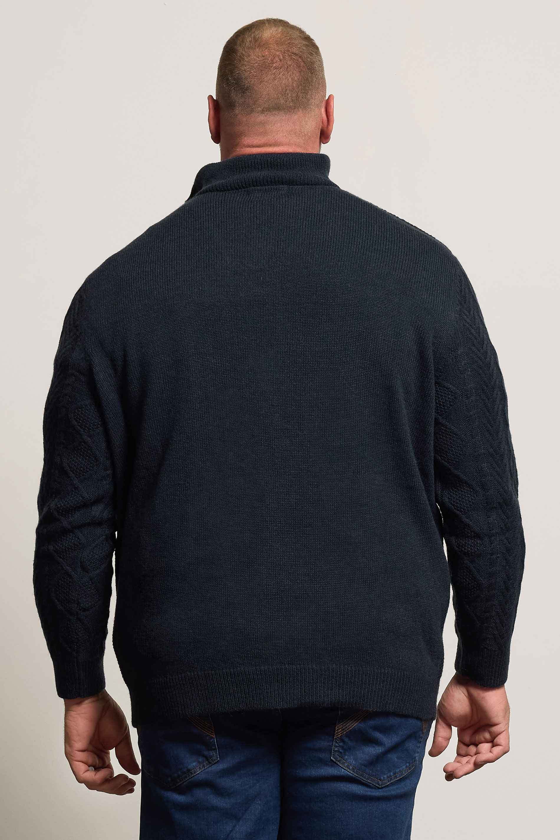 BadRhino Big & Tall Navy Blue Cable Knit Quarter Zip Jumper | BadRhino 3