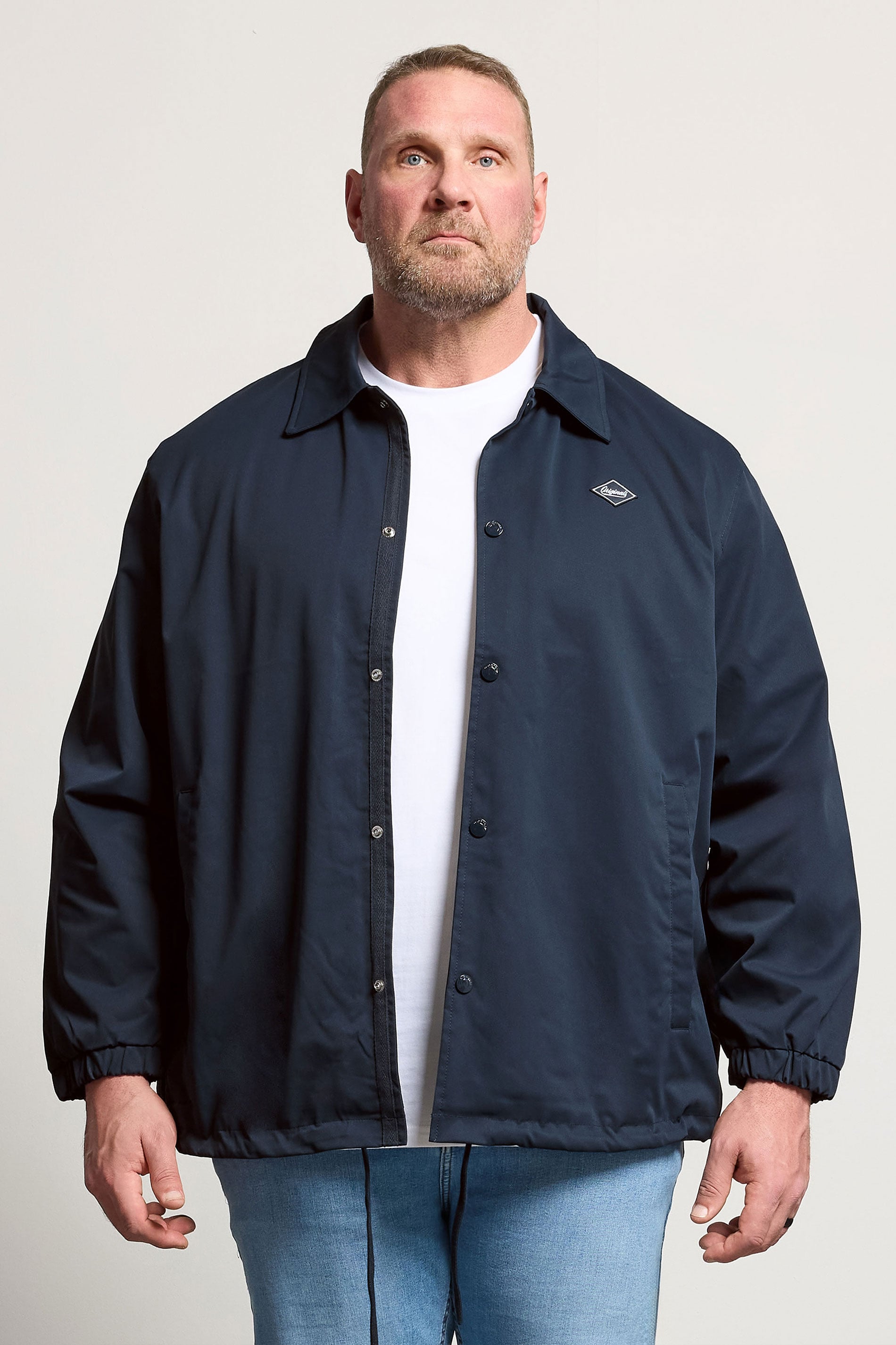 JACK & JONES Big & Tall Navy Blue Button Up Jacket | BadRhino 3