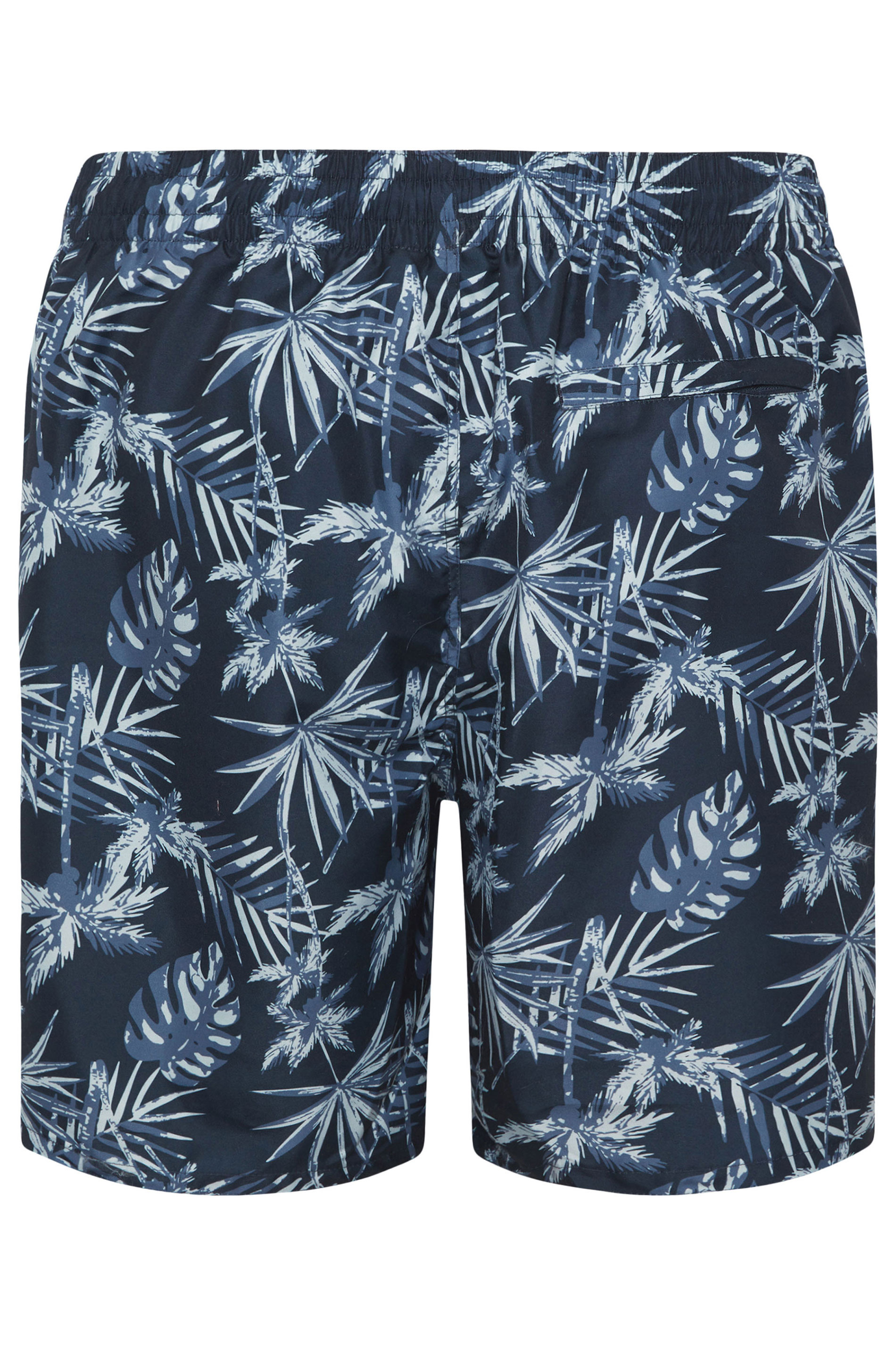 D555 Navy Blue Hawaiian Palm Print Swim Shorts | BadRhino 5