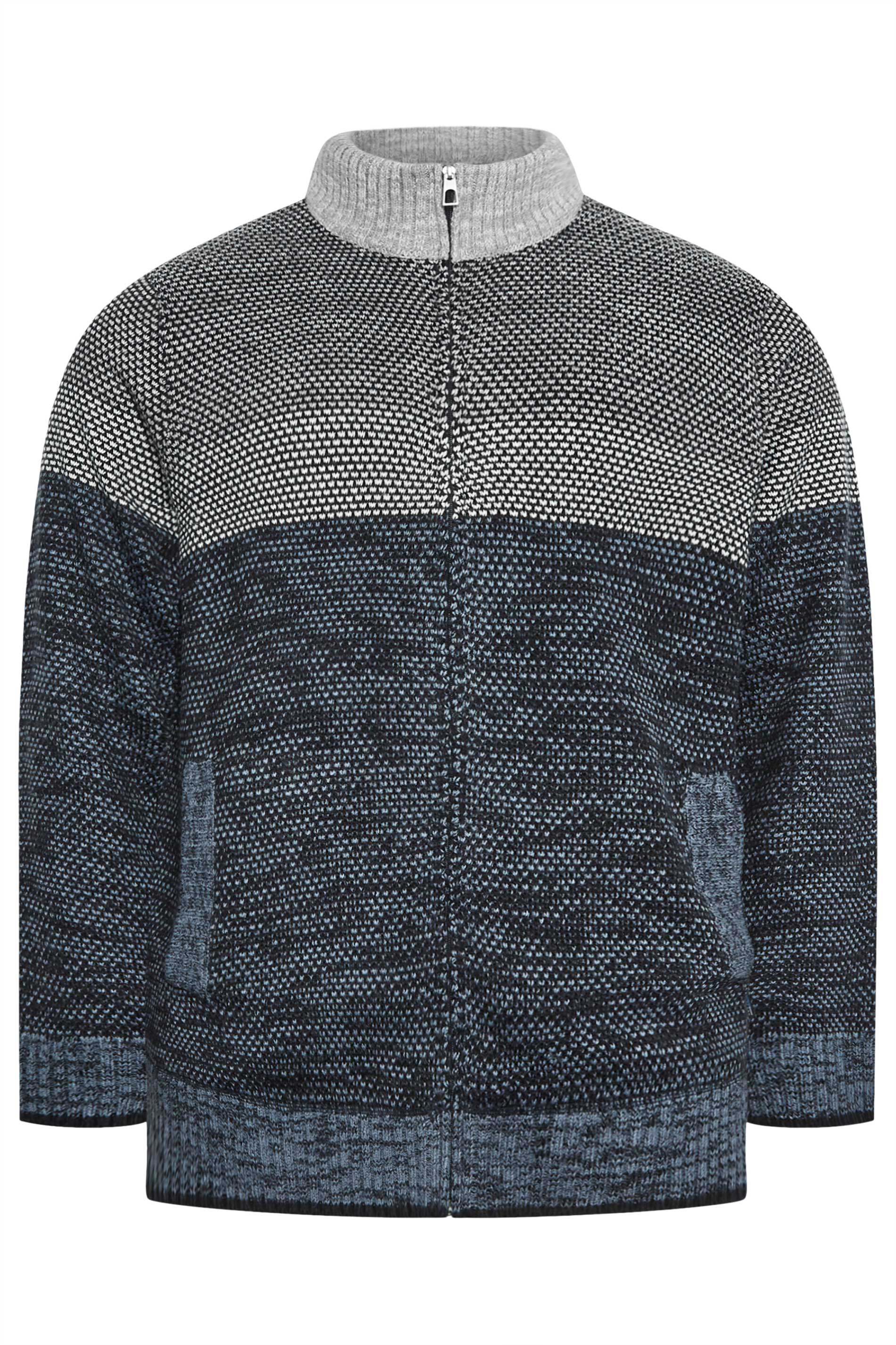 BadRhino Big & Tall Blue Full Zip Fleece Lined Knitted Jumper | BadRhino