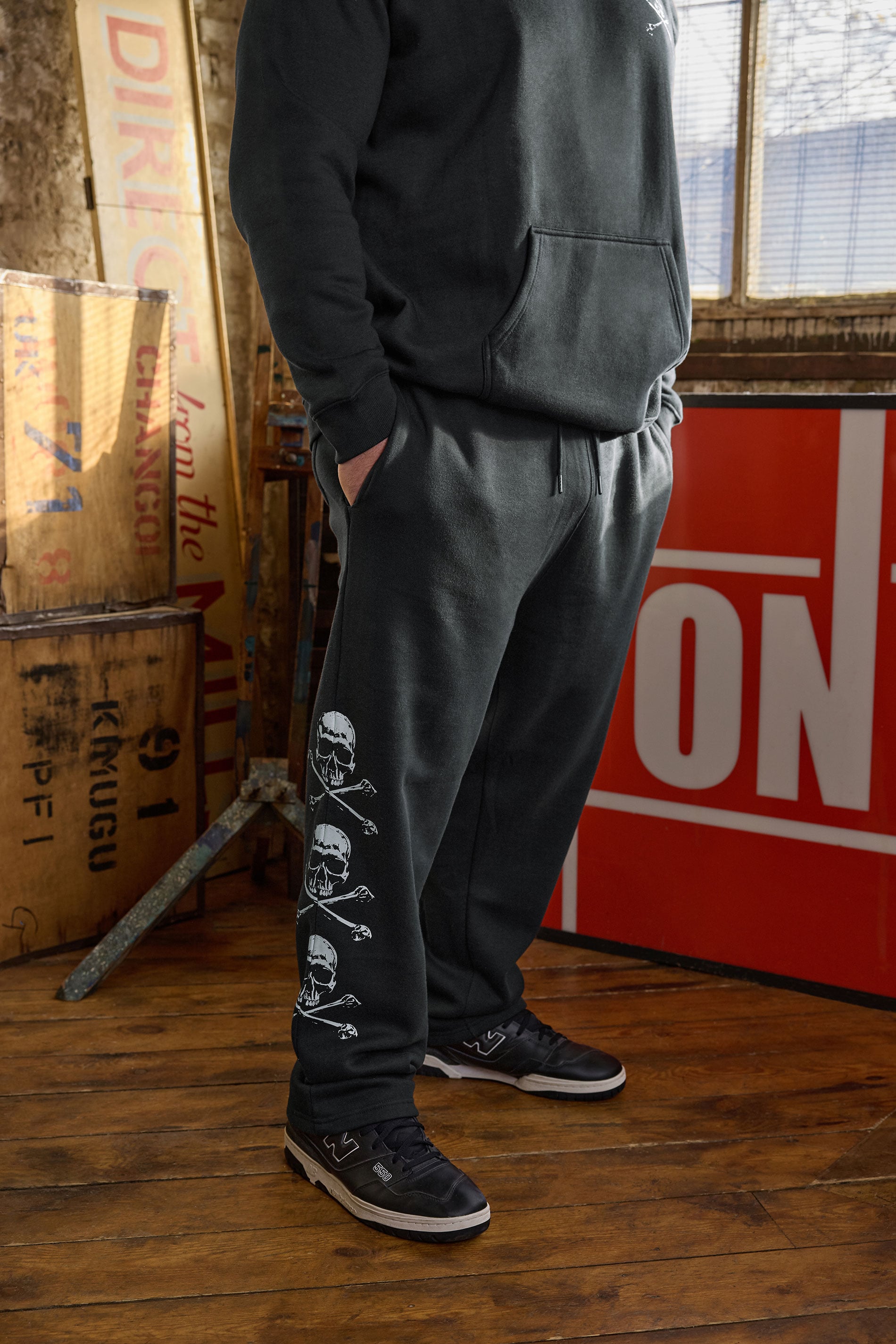 BadRhino Big & Tall Black Side Skull Open Hem Joggers | BadRhino 3