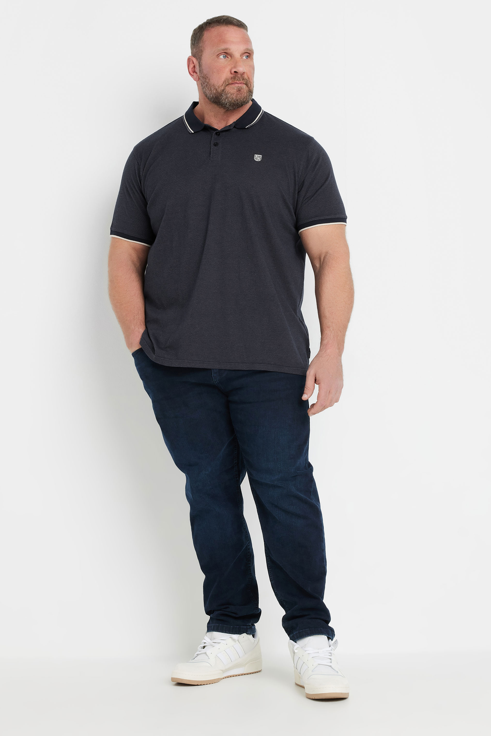 BadRhino Big & Tall Navy Blue Textured Waffle Polo Shirt | BadRhino 5