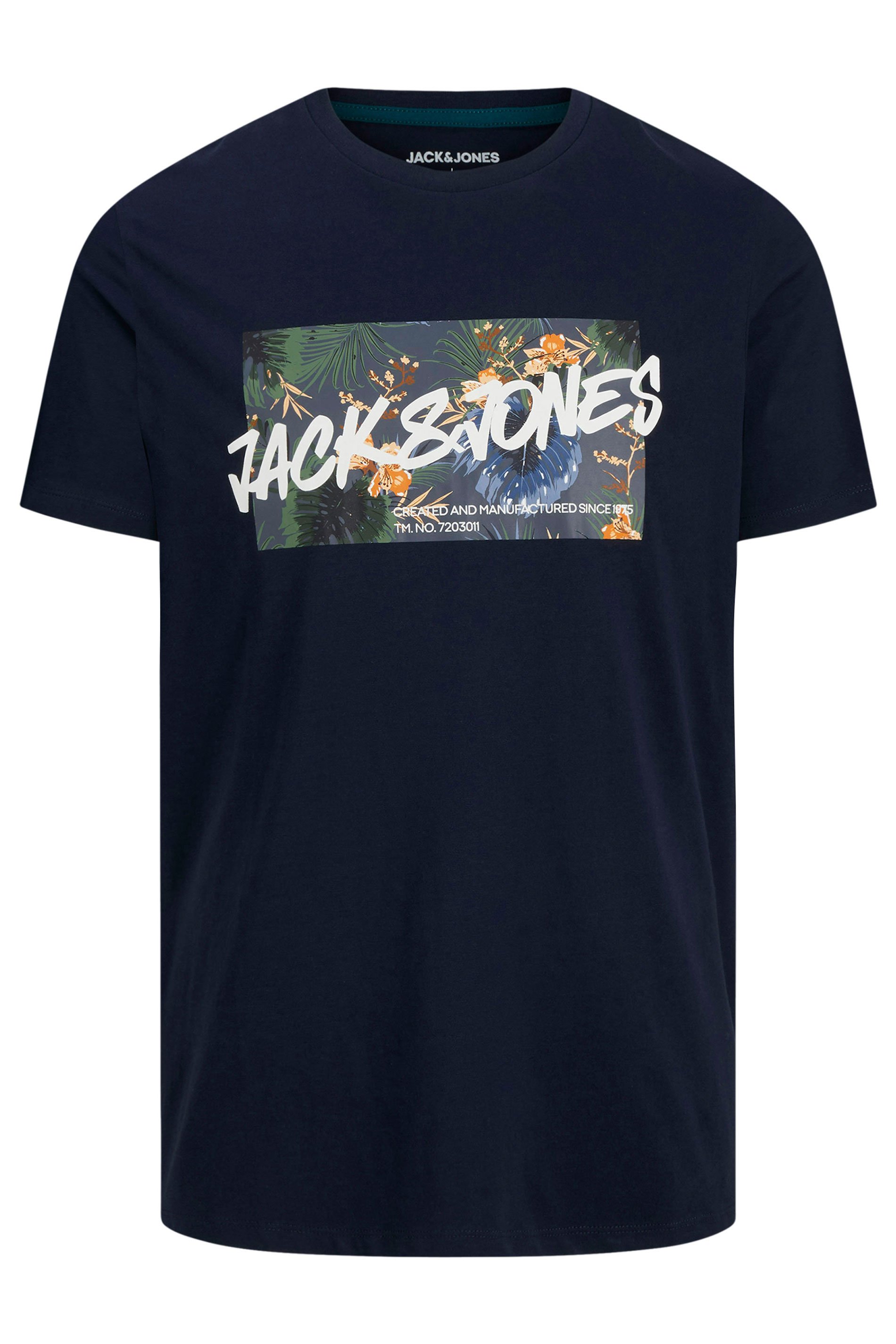 JACK & JONES Big & Tall Navy Blue Hawaiian Graphic T-Shirt | BadRhino 3