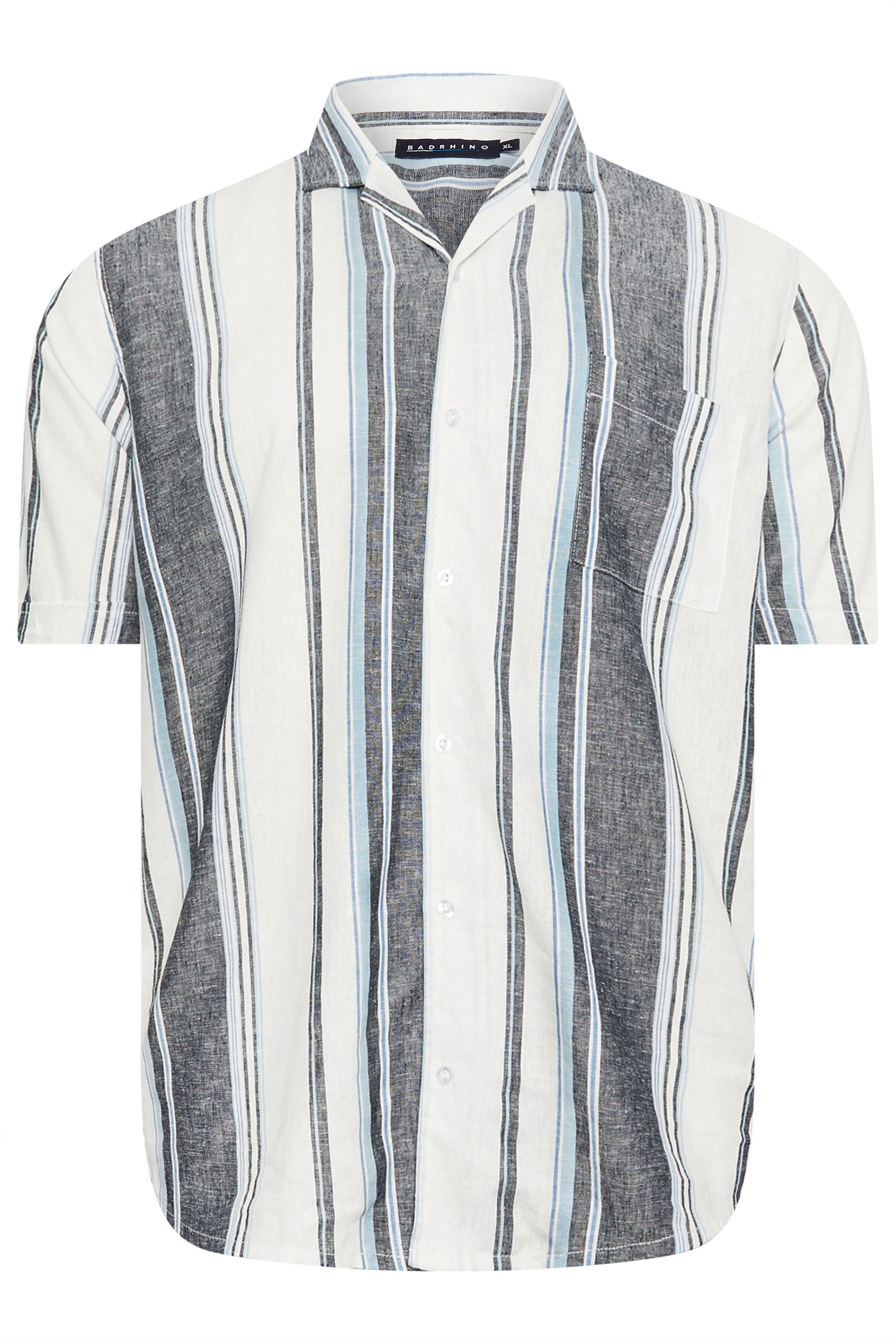 BadRhino Big & Tall Blue Striped Short Sleeve Linen Shirt | BadRhino 5