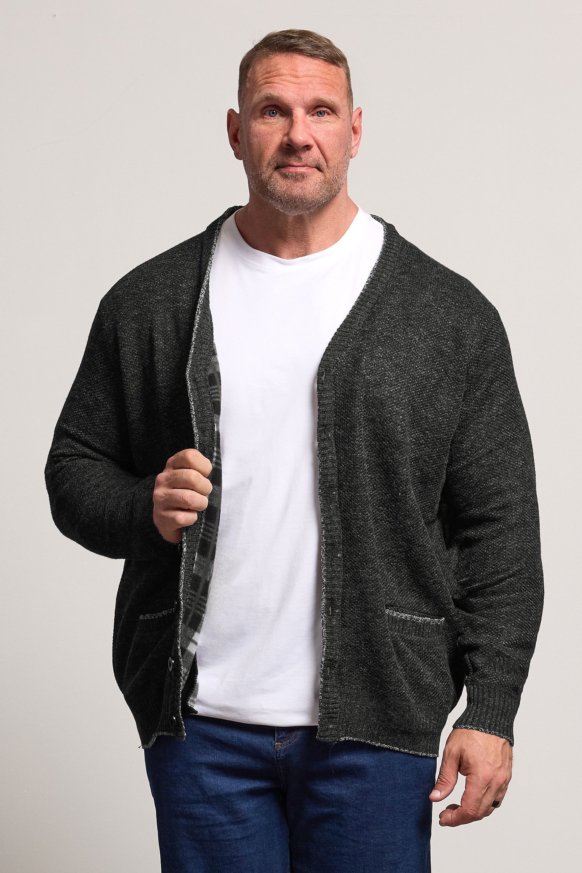 D555 Big & Tall Charcoal Grey Marl Knitted Cardigan | BadRhino 4