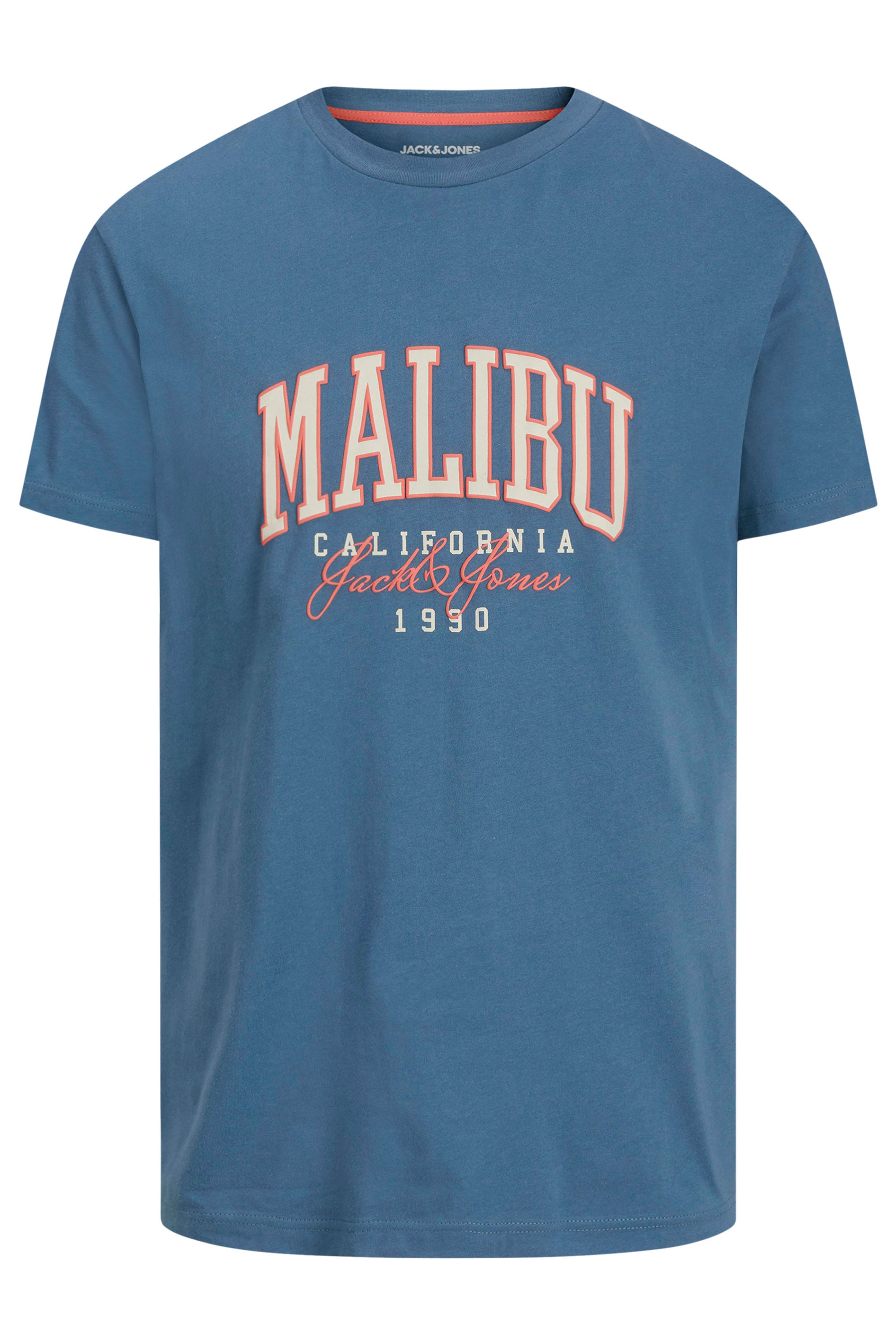 JACK & JONES Big & Tall Oceanview Blue 'Malibu' Slogan T-Shirt | BadRhino 3