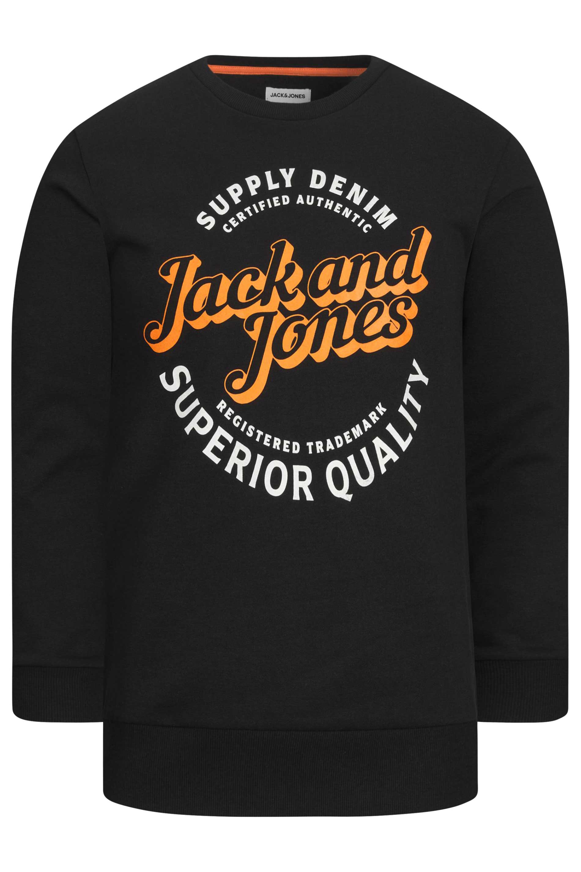 JACK & JONES Big & Tall Black Logo Print Sweatshirt | BadRhino 2