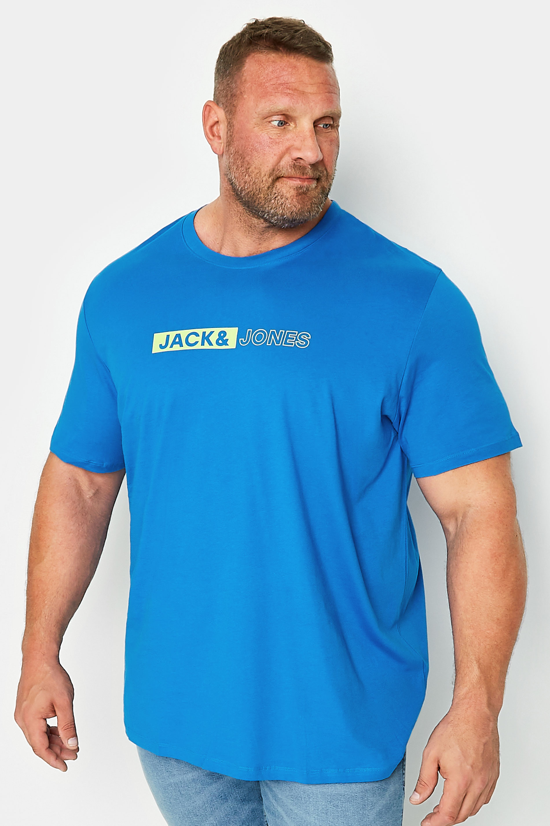 JACK & JONES Big & Tall Bright Blue Logo T-Shirt | BadRhino  1