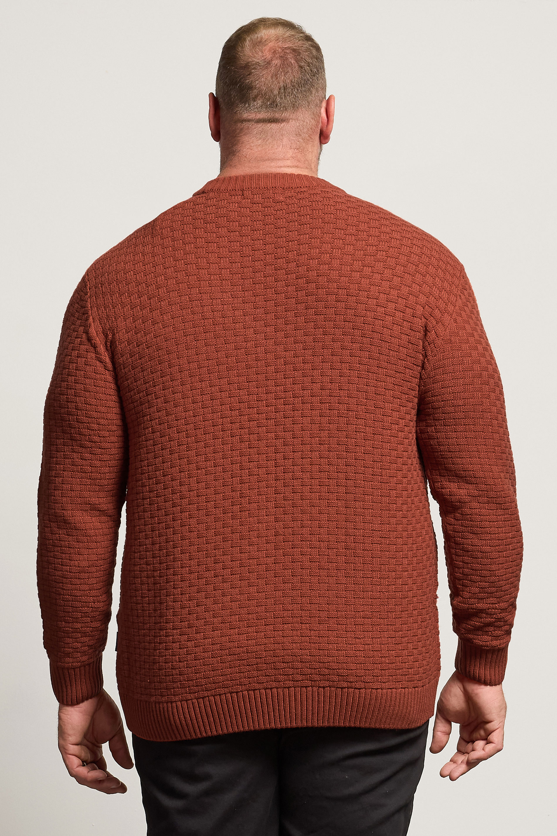 BadRhino Big & Tall Burnt Red Textured Crew Neck Knitted Jumper | BadRhino 3