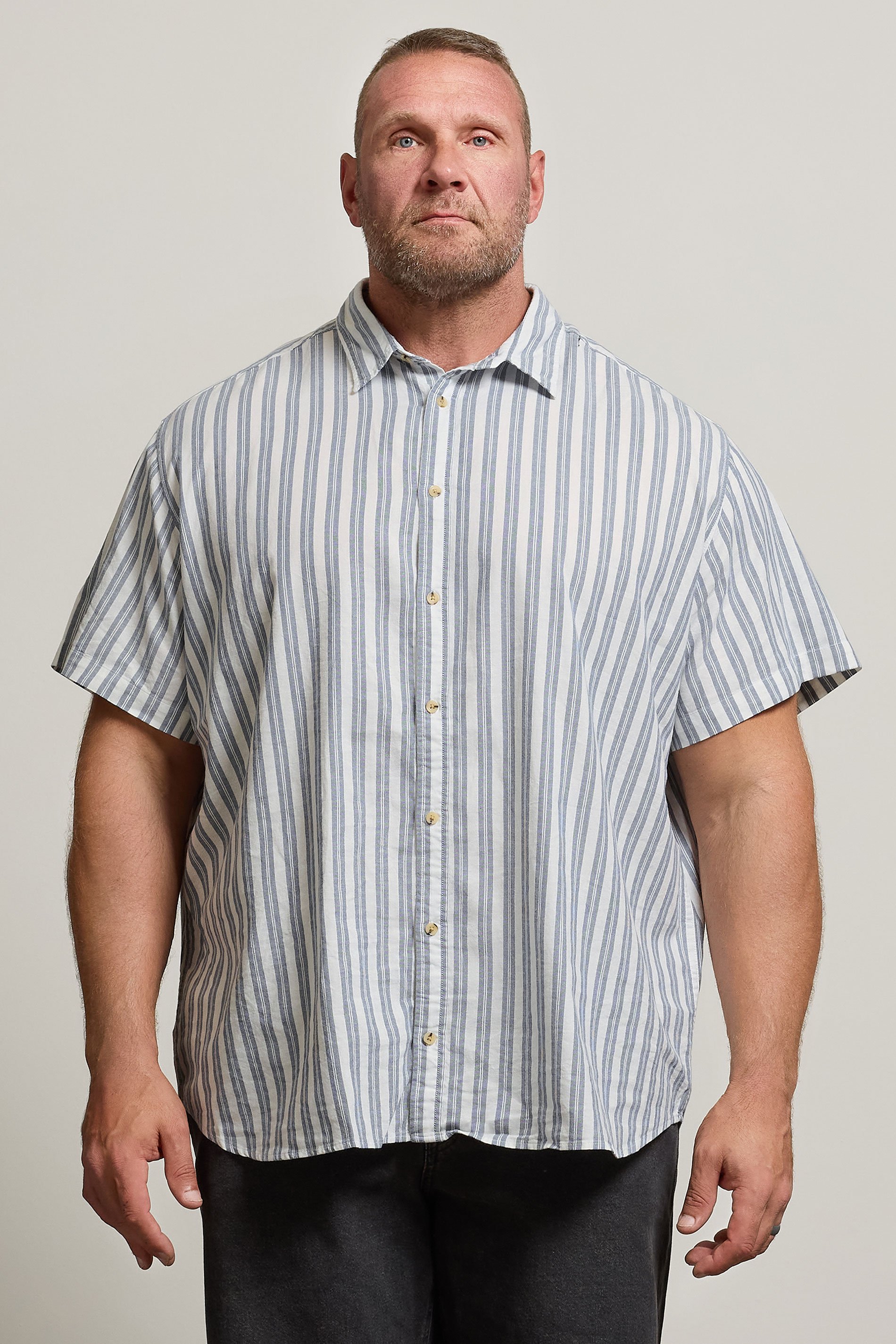JACK & JONES Big & Tall White & Ensign Blue Striped Oxford Shirt | BadRhino 1