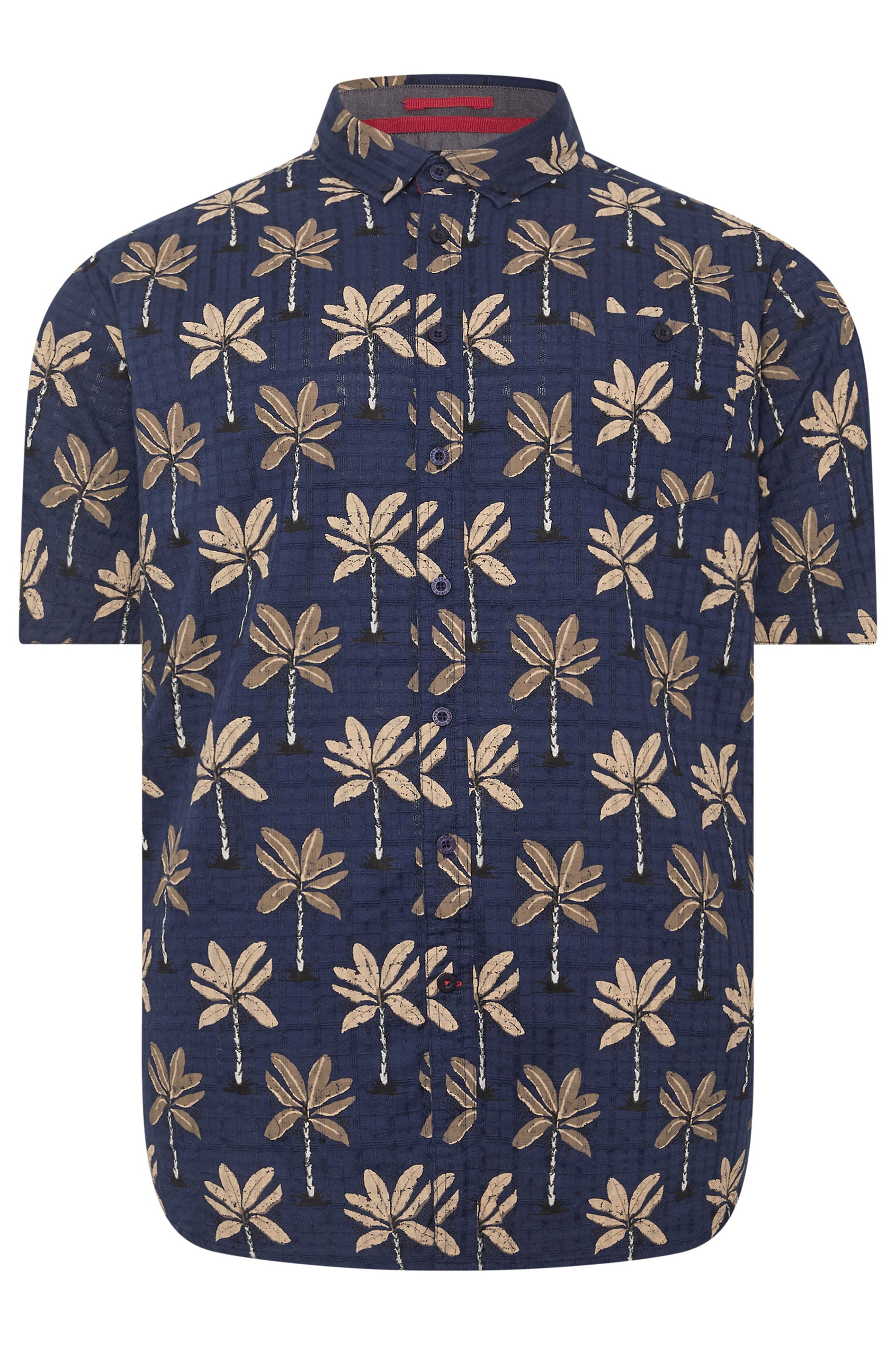 D555 Big & Tall Navy Blue Geometric Print Jacquard Shirt | BadRhino 2